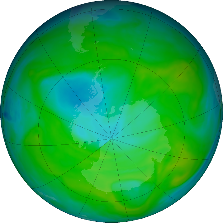Antarctic ozone map for 11 December 2018